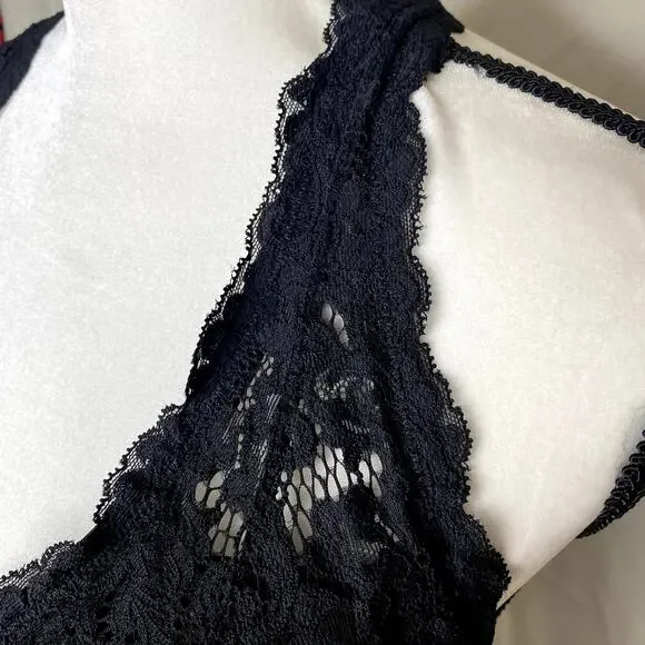 DOBREVA Padded Floral Halter Lace Wireless Bralette Black Large Intimates Bra - Picture 4 of 11